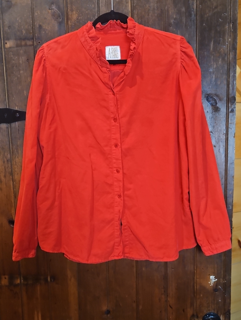 A Short Something Ruffle-Neck Red Button Blouse